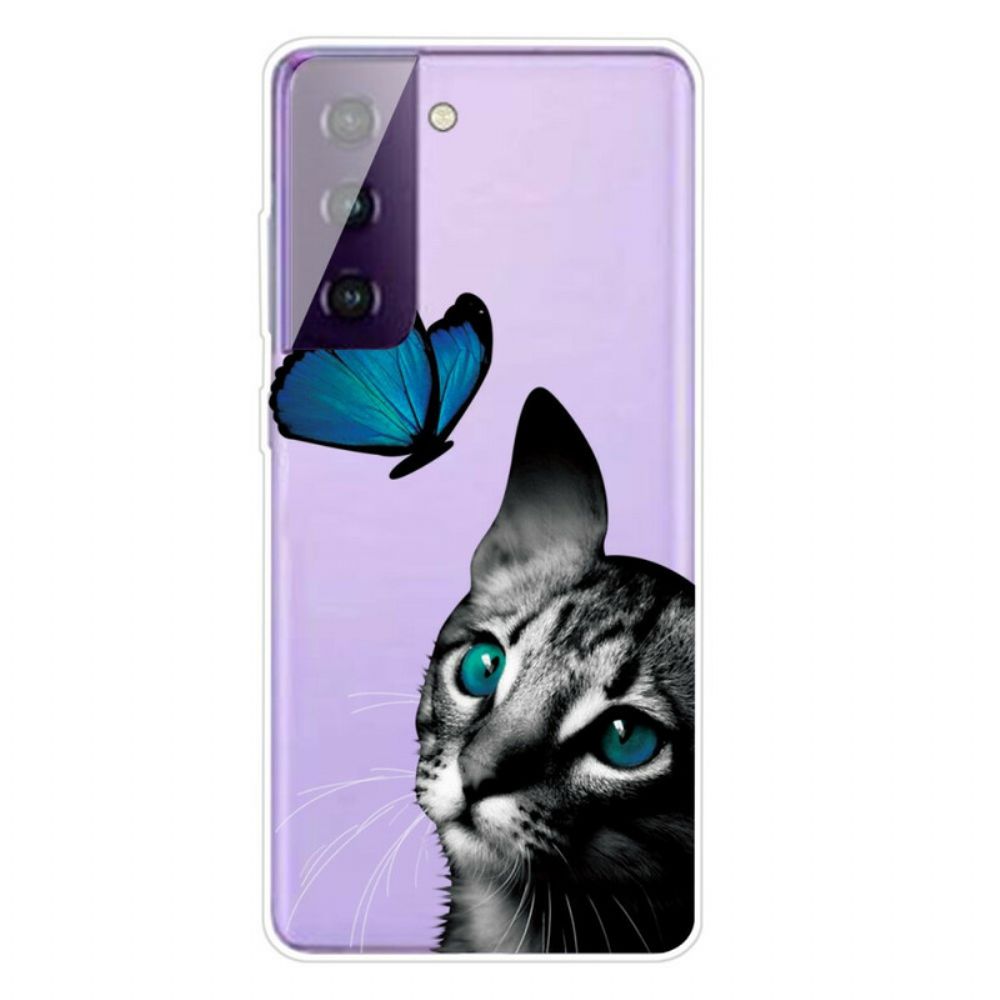 Handyhülle Für Samsung Galaxy S21 Plus 5G Katze Und Schmetterling