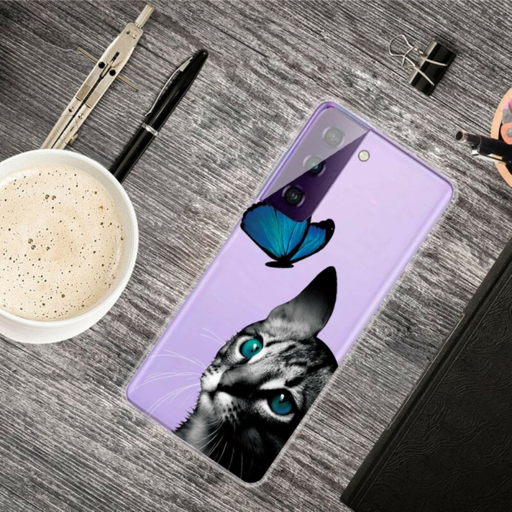 Handyhülle Für Samsung Galaxy S21 Plus 5G Katze Und Schmetterling