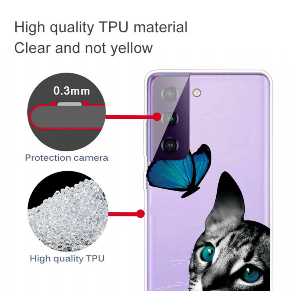 Handyhülle Für Samsung Galaxy S21 Plus 5G Katze Und Schmetterling