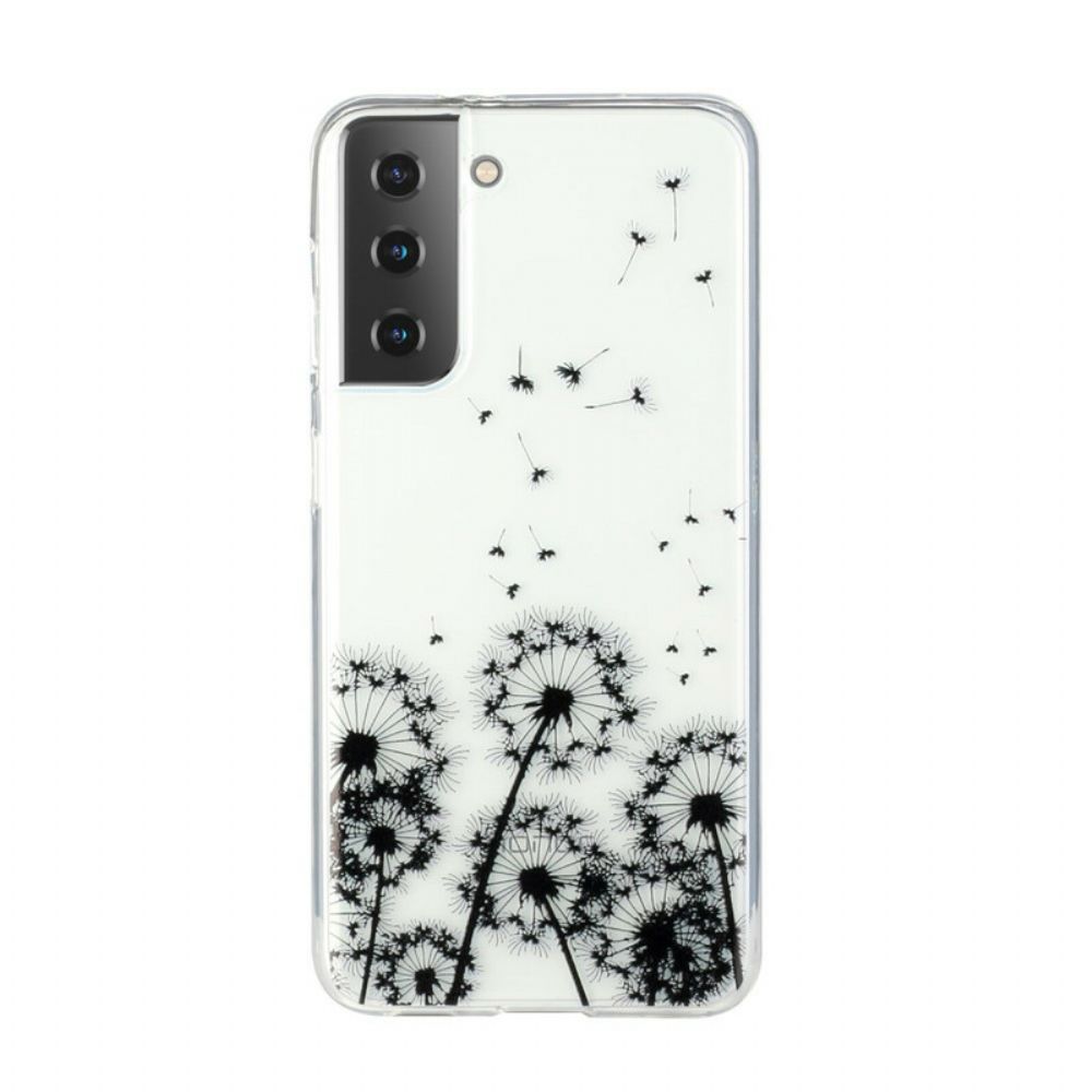 Hülle Für Samsung Galaxy S21 Plus 5G Transparenter Schwarzer Löwenzahn
