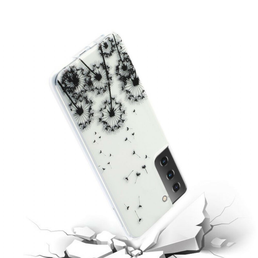 Hülle Für Samsung Galaxy S21 Plus 5G Transparenter Schwarzer Löwenzahn