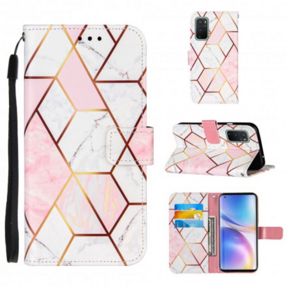 Flip Case Für OnePlus 9 Mit Kordel Geometrischer Riemen Marmor