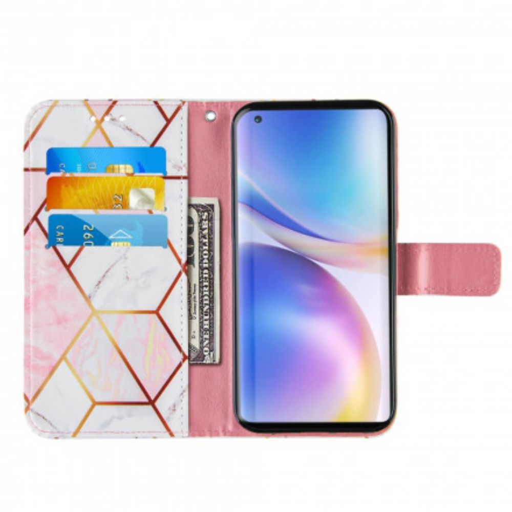 Flip Case Für OnePlus 9 Mit Kordel Geometrischer Riemen Marmor
