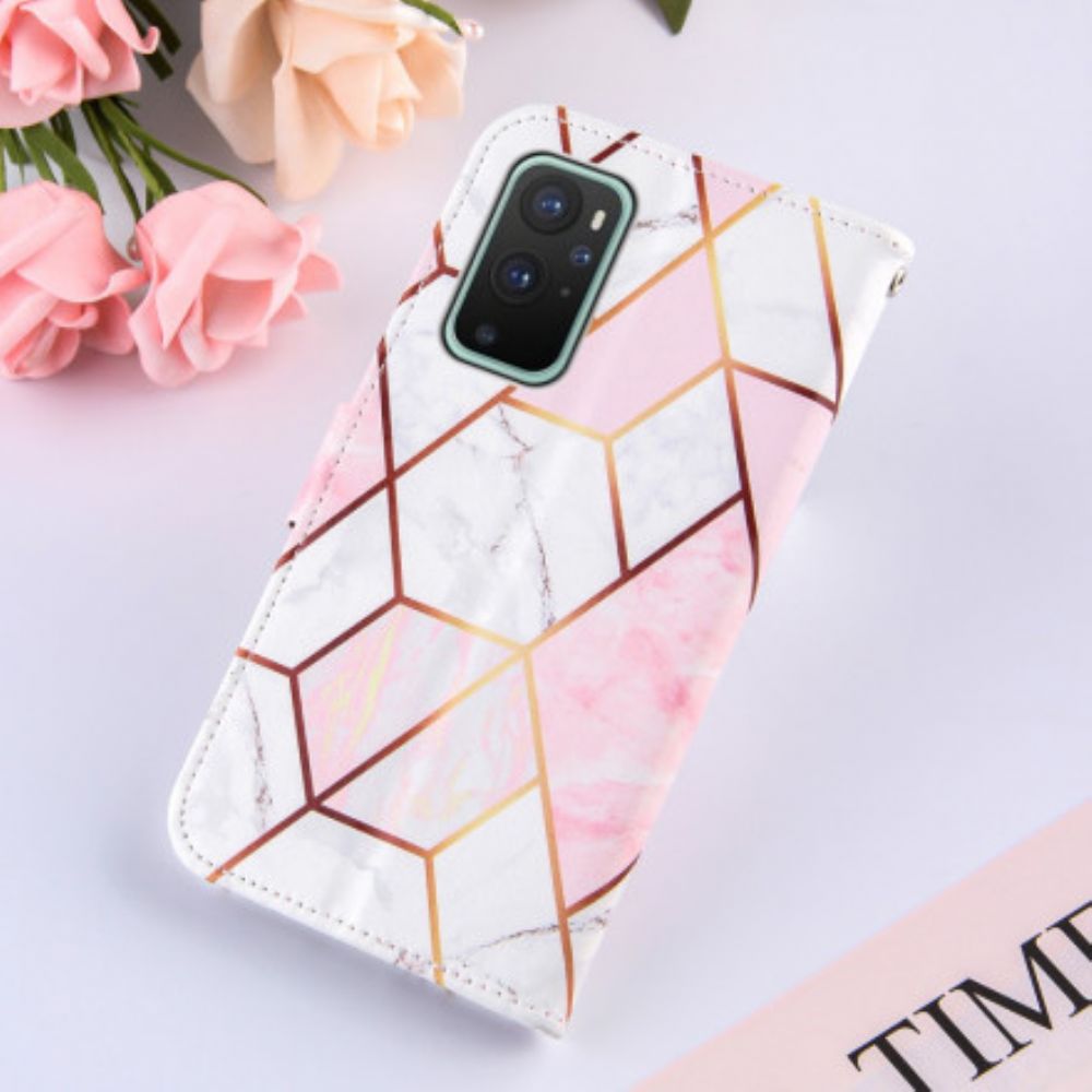 Flip Case Für OnePlus 9 Mit Kordel Geometrischer Riemen Marmor