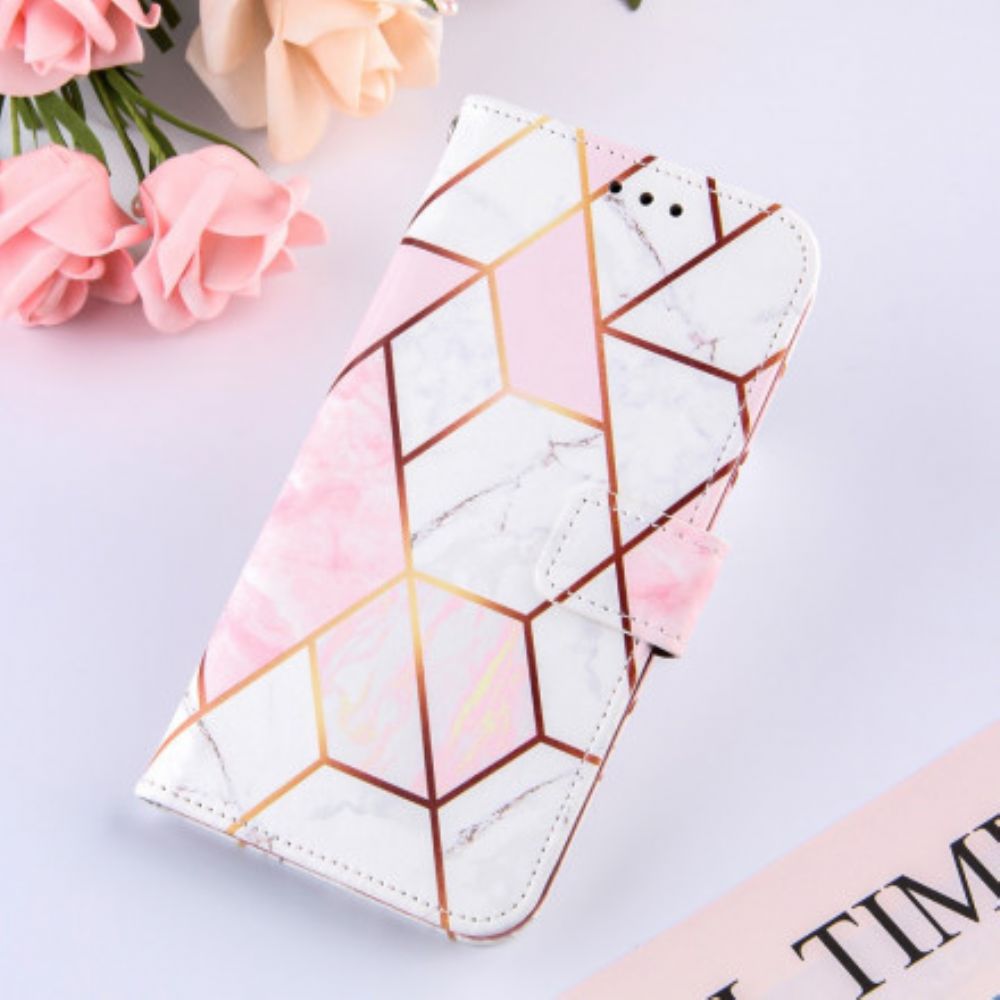 Flip Case Für OnePlus 9 Mit Kordel Geometrischer Riemen Marmor