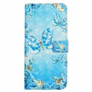 Lederhüllen iPhone 16 Pro Blaue Schmetterlinge