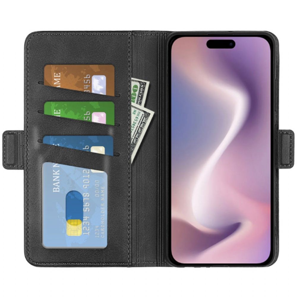 Lederhüllen iPhone 16 Pro Handyhülle Doppelverschluss