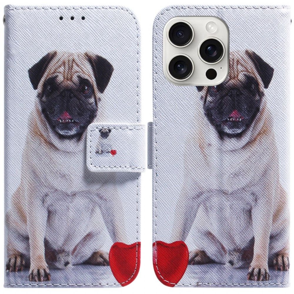 Lederhüllen iPhone 16 Pro Handyhülle Mops