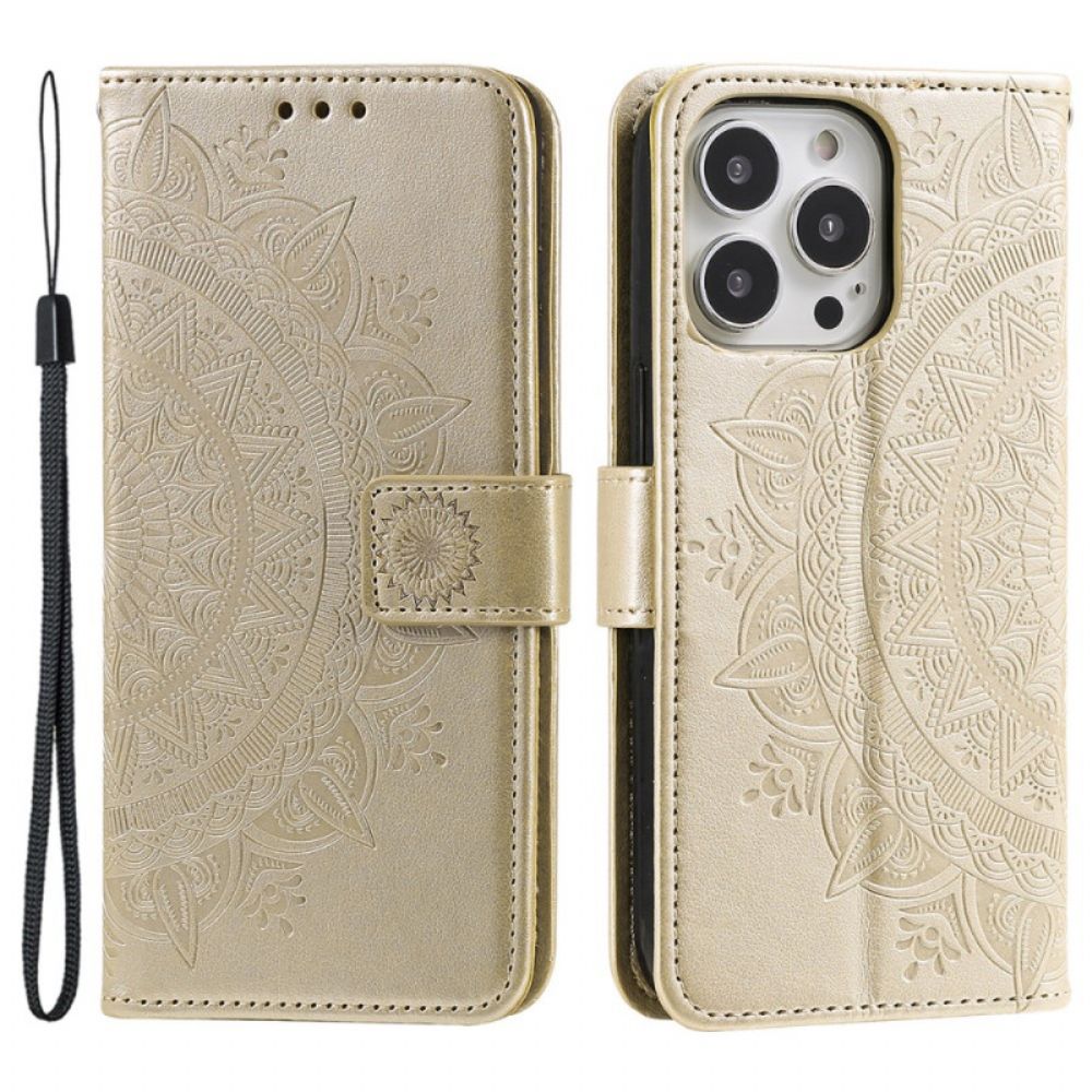 Lederhüllen iPhone 16 Pro Mandala-sonne Mit Riemen