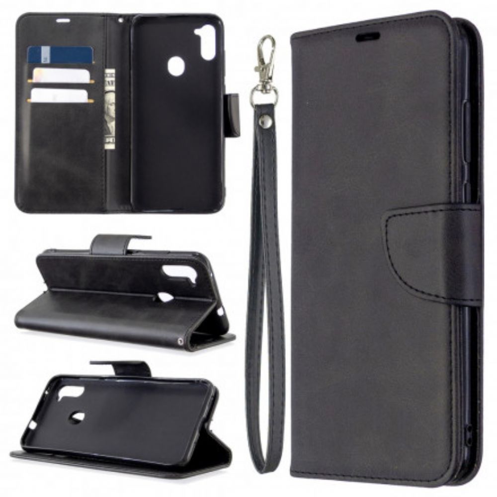 Lederhüllen Für Samsung Galaxy M11 Flip Case Glatte Schräge Klappe