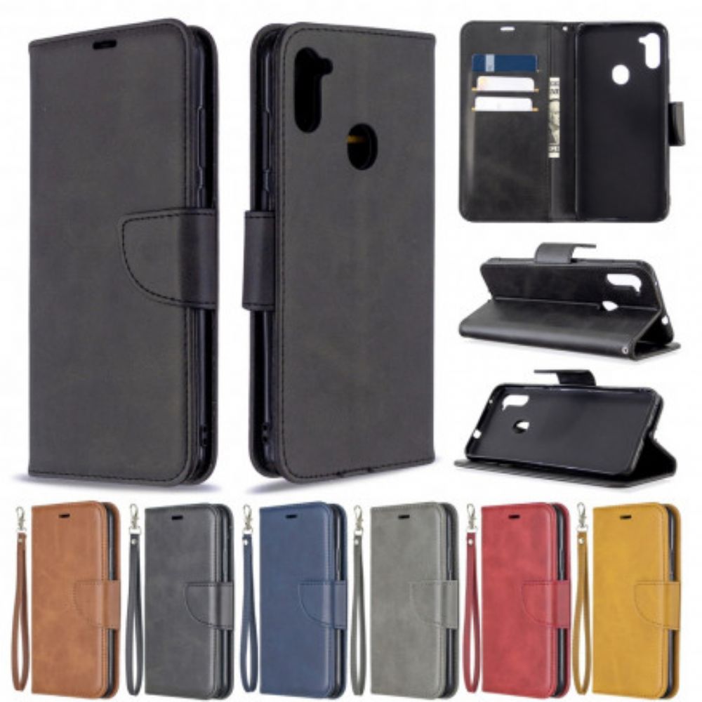 Lederhüllen Für Samsung Galaxy M11 Flip Case Glatte Schräge Klappe