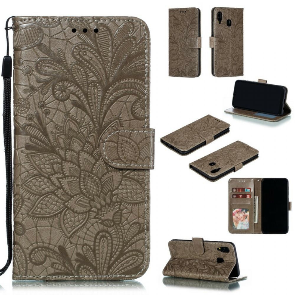 Flip Case Für Samsung Galaxy A30 / A20 Mit Kordel Stammes-riemenblumen