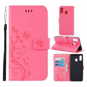 Flip Case Für Samsung Galaxy A30 / A20 Schmetterlinge Und Blumen