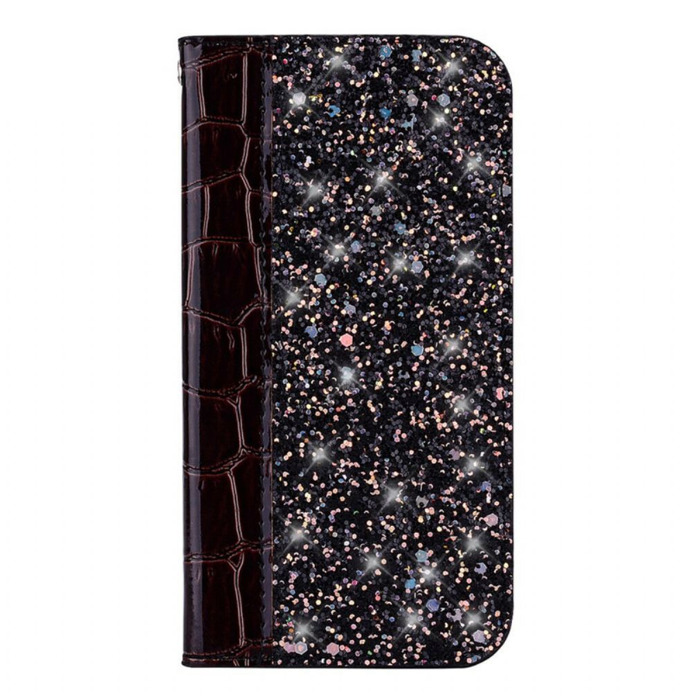 Schutzhülle Für Samsung Galaxy A30 / A20 Flip Case Krokodilhaut Und Glitzereffekt