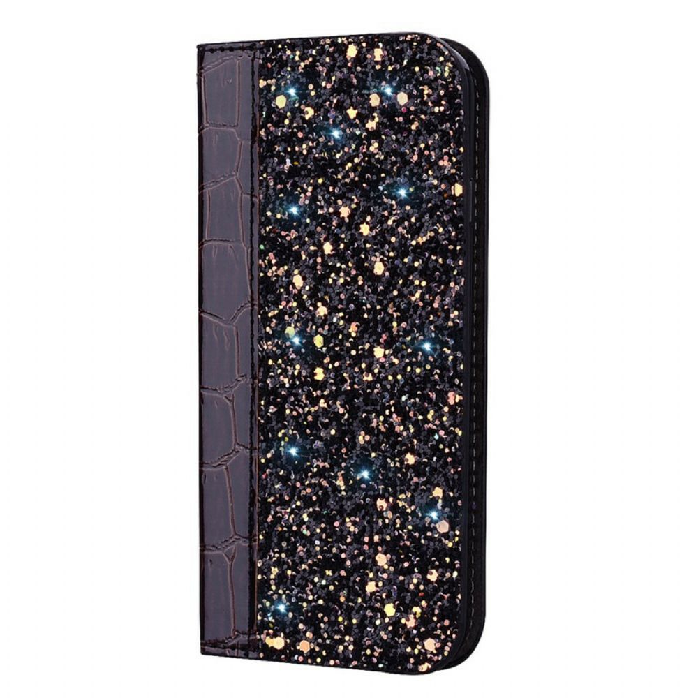 Schutzhülle Für Samsung Galaxy A30 / A20 Flip Case Krokodilhaut Und Glitzereffekt