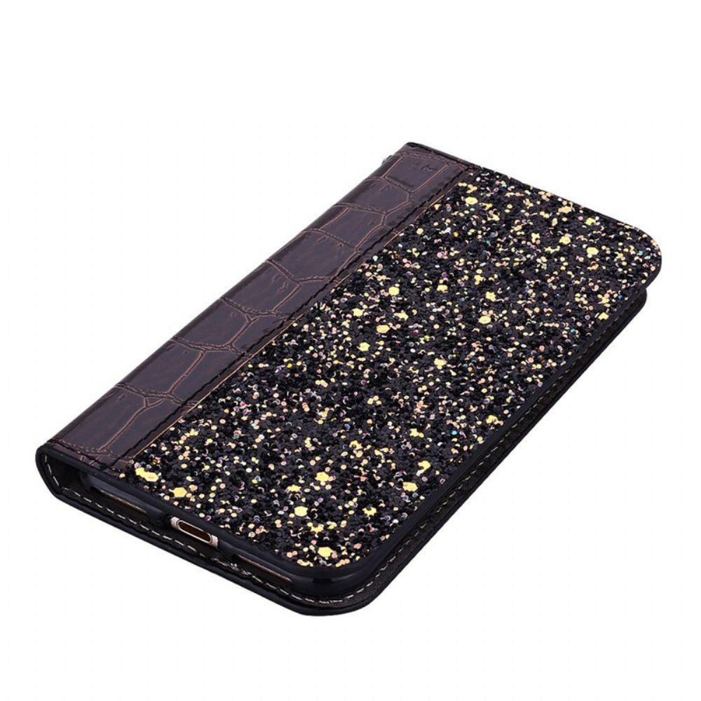 Schutzhülle Für Samsung Galaxy A30 / A20 Flip Case Krokodilhaut Und Glitzereffekt