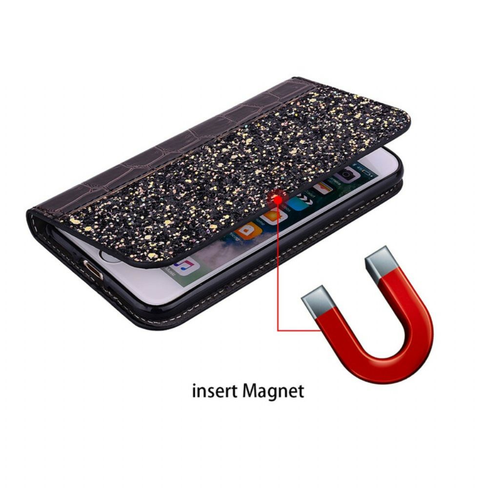 Schutzhülle Für Samsung Galaxy A30 / A20 Flip Case Krokodilhaut Und Glitzereffekt