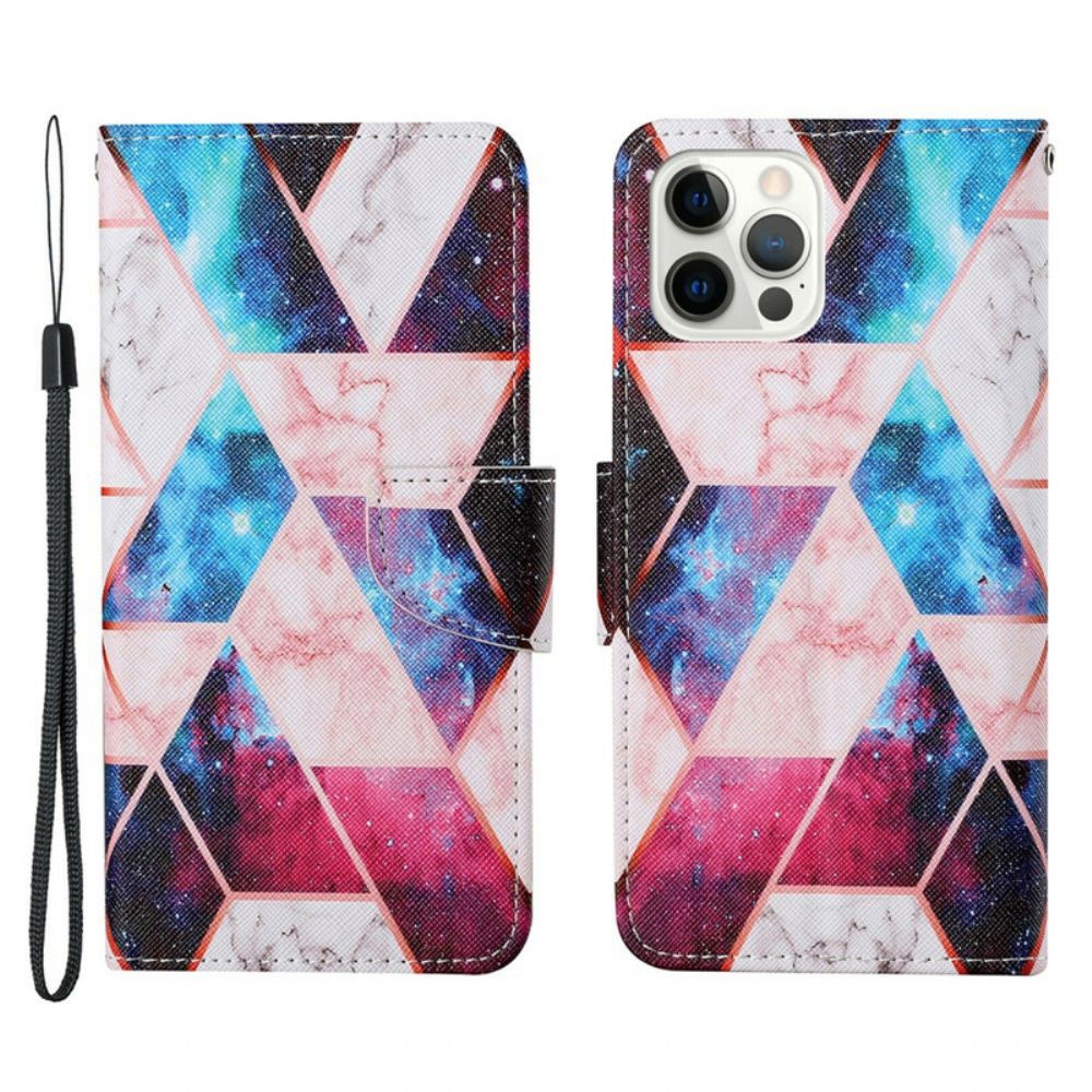 Flip Case Für iPhone 13 Pro Marmor Mit Riemen