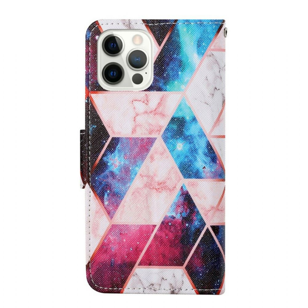 Flip Case Für iPhone 13 Pro Marmor Mit Riemen