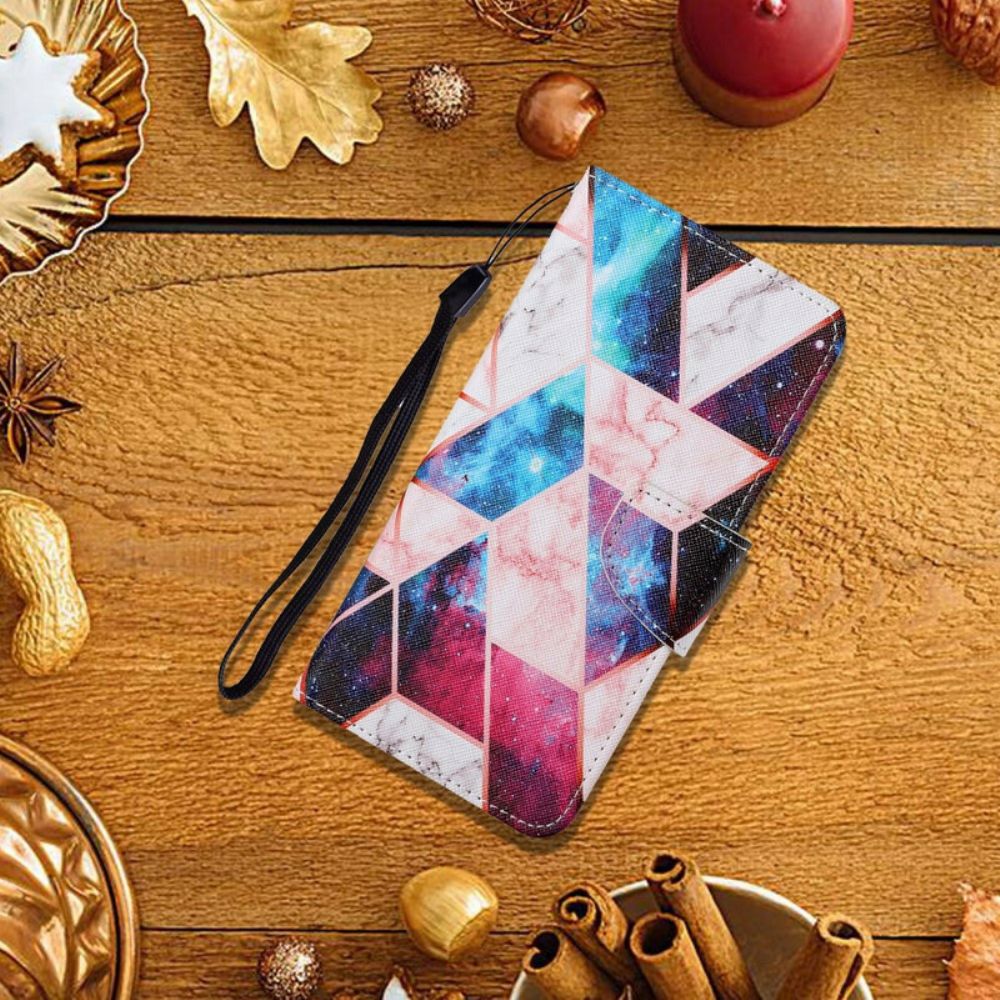 Flip Case Für iPhone 13 Pro Marmor Mit Riemen