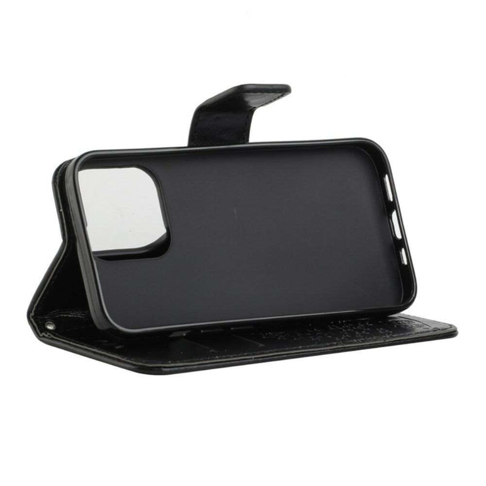 Flip Case Für iPhone 13 Pro Mit Kordel Tanga Schmetterlinge Und Blumen