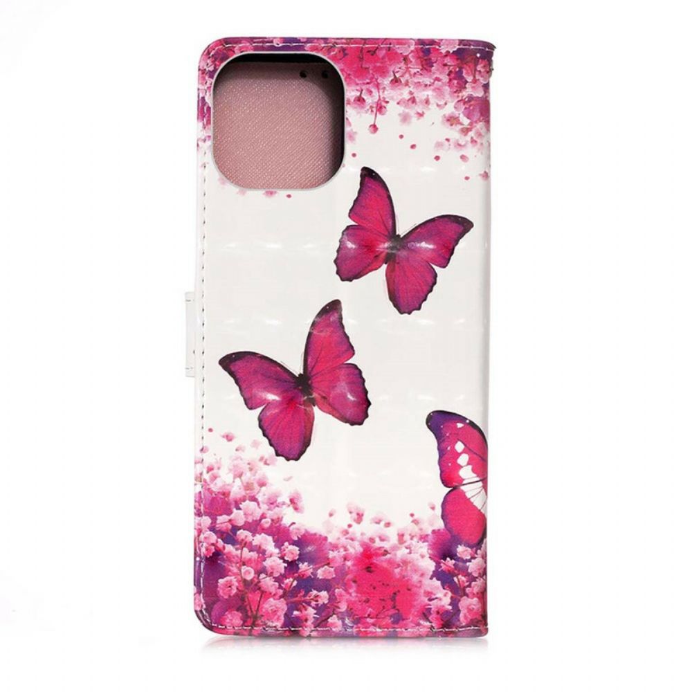 Flip Case Für iPhone 13 Pro Rote Schmetterlinge