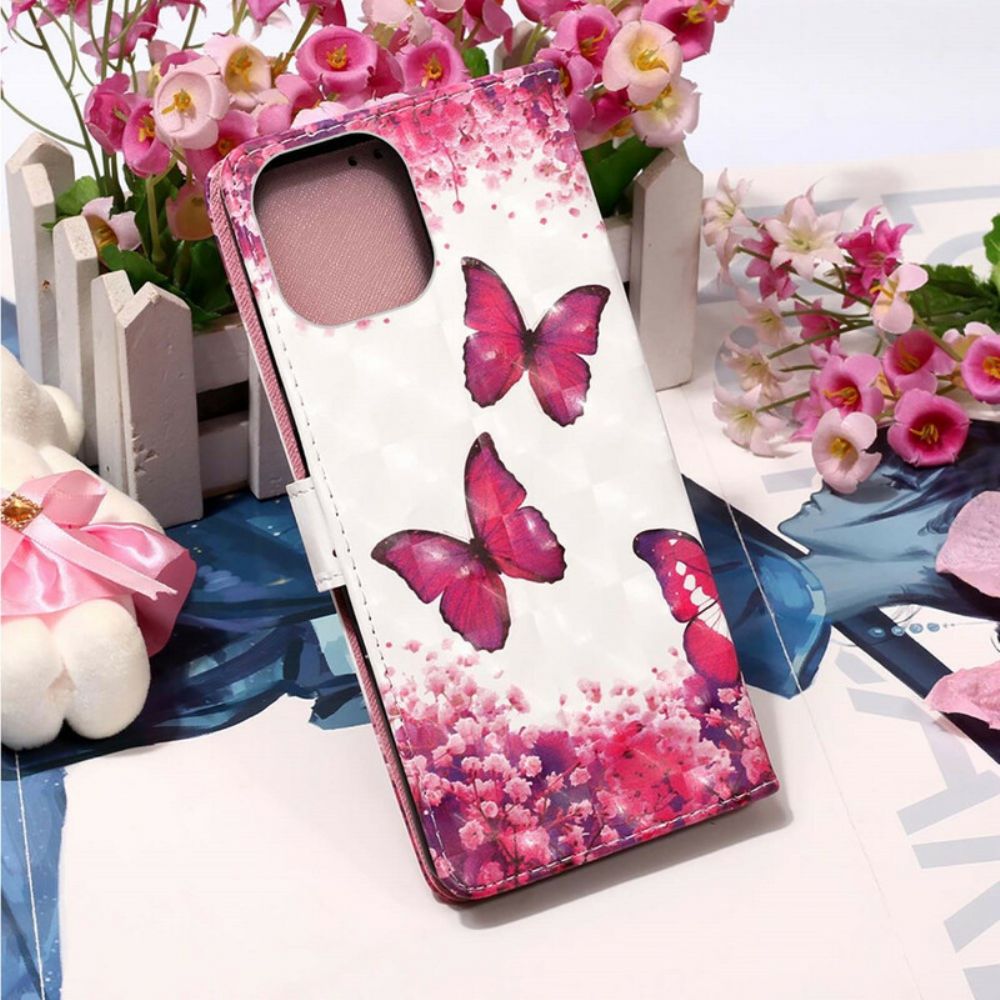 Flip Case Für iPhone 13 Pro Rote Schmetterlinge