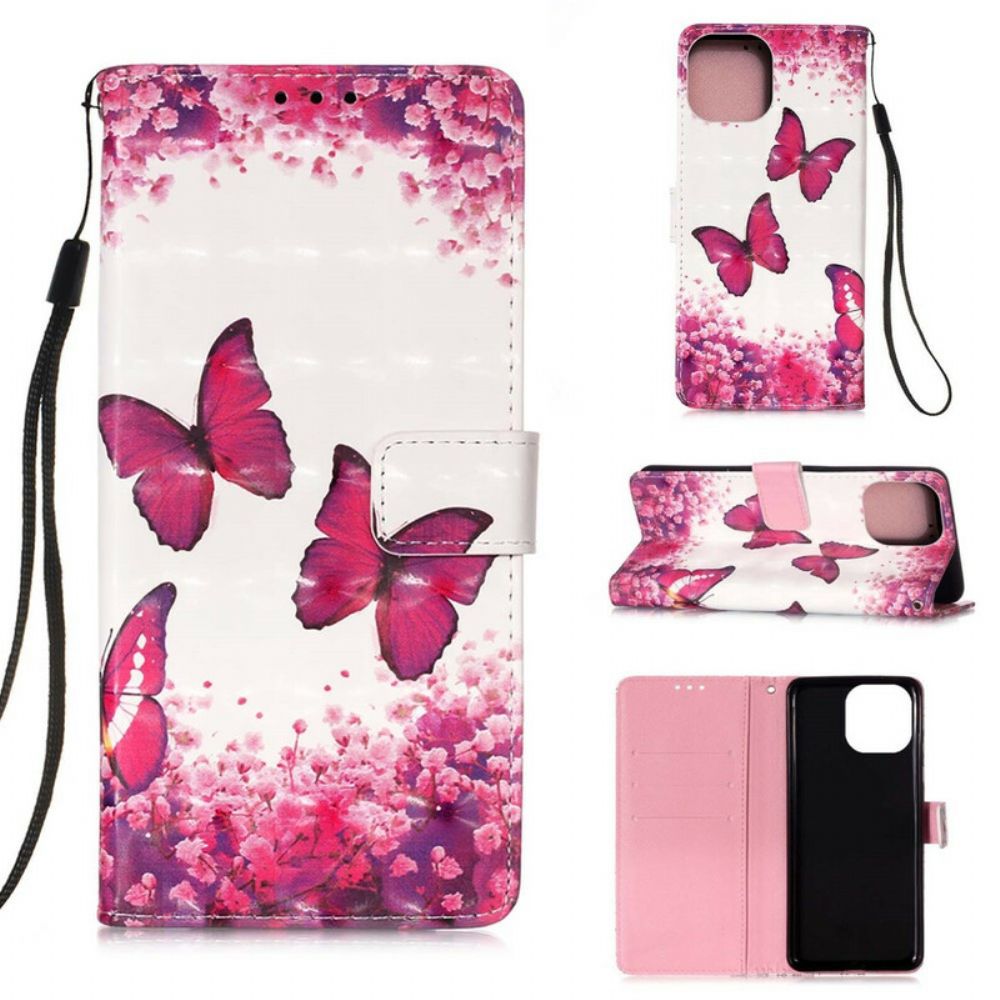 Flip Case Für iPhone 13 Pro Rote Schmetterlinge