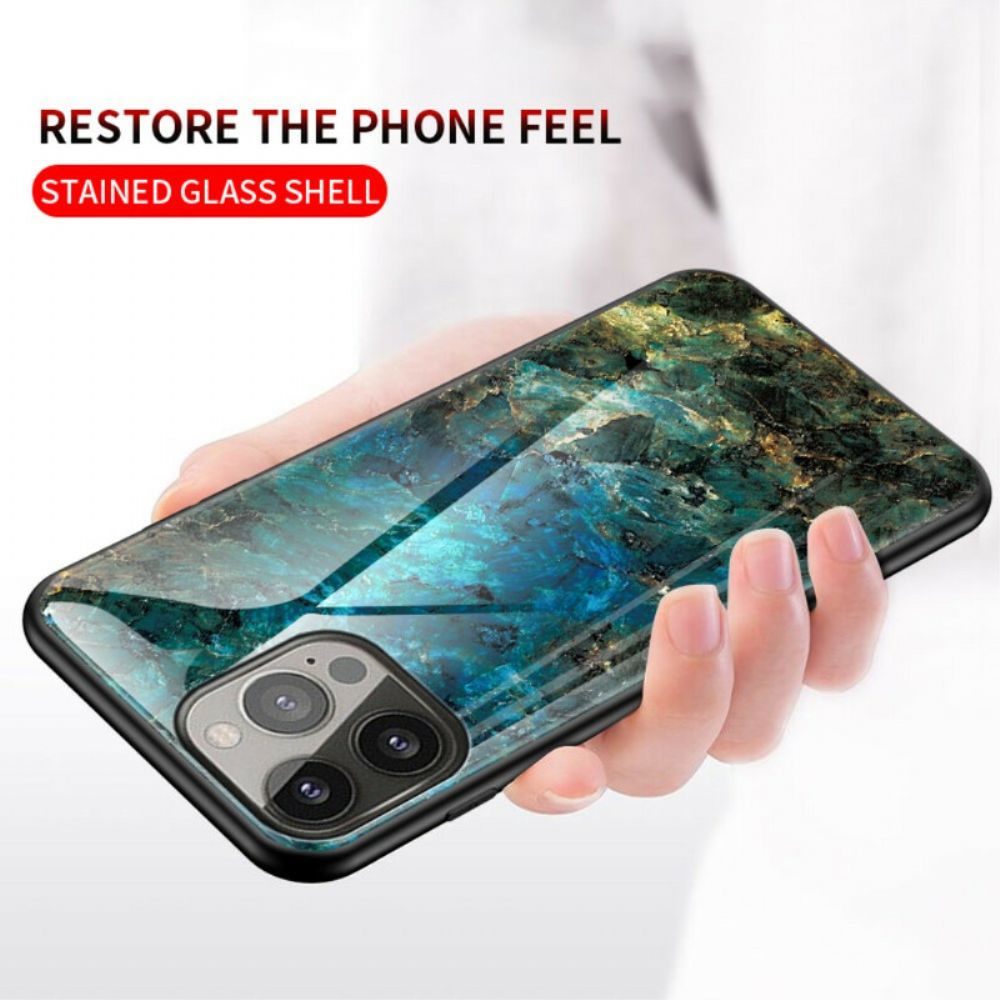 Handyhülle Für iPhone 13 Pro Marmorfarben Gehärtetes Glas