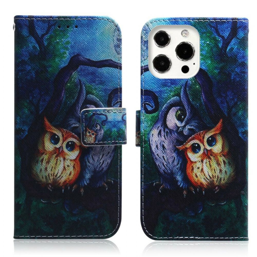Lederhüllen Für iPhone 13 Pro Gemälde Von Eulen