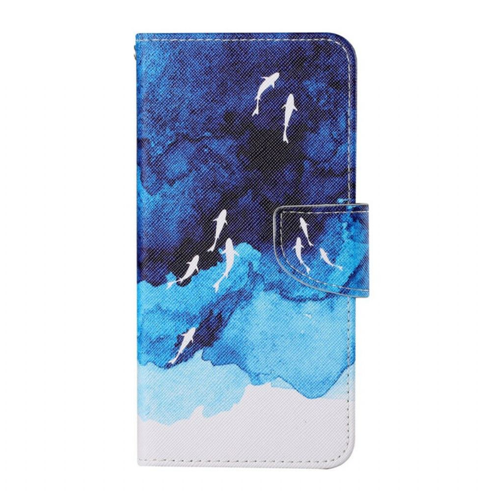 Lederhüllen Für iPhone 13 Pro Meer Mit Riemen