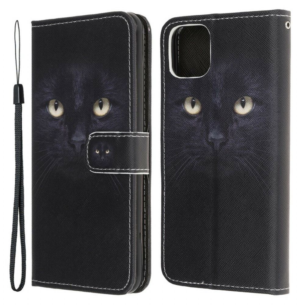 Lederhüllen Für iPhone 13 Pro Mit Kordel Schwarze Katzenaugen Mit Riemen