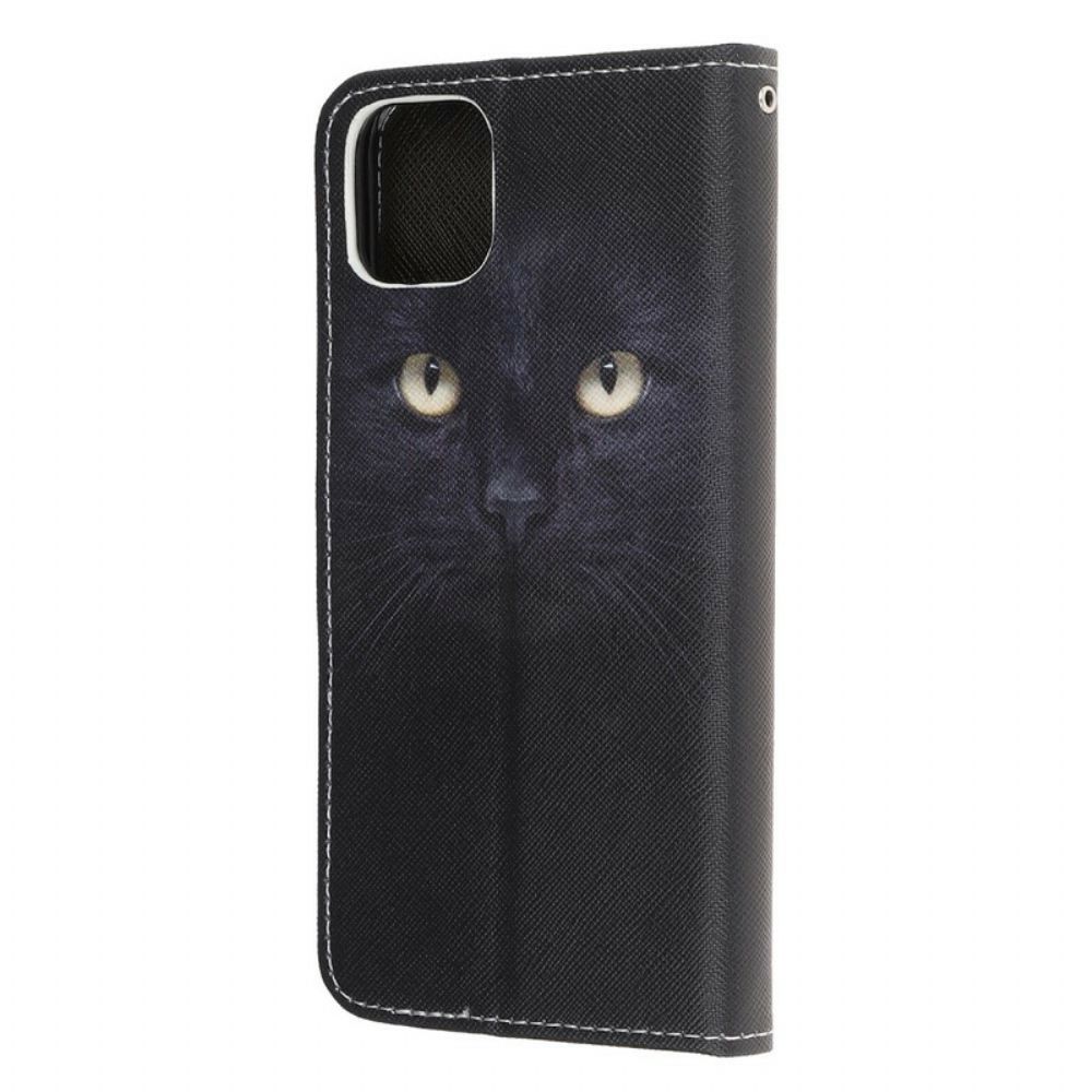 Lederhüllen Für iPhone 13 Pro Mit Kordel Schwarze Katzenaugen Mit Riemen
