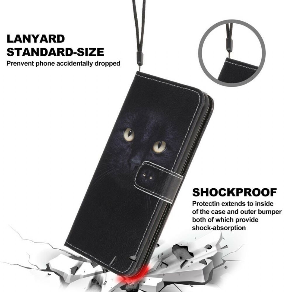 Lederhüllen Für iPhone 13 Pro Mit Kordel Schwarze Katzenaugen Mit Riemen