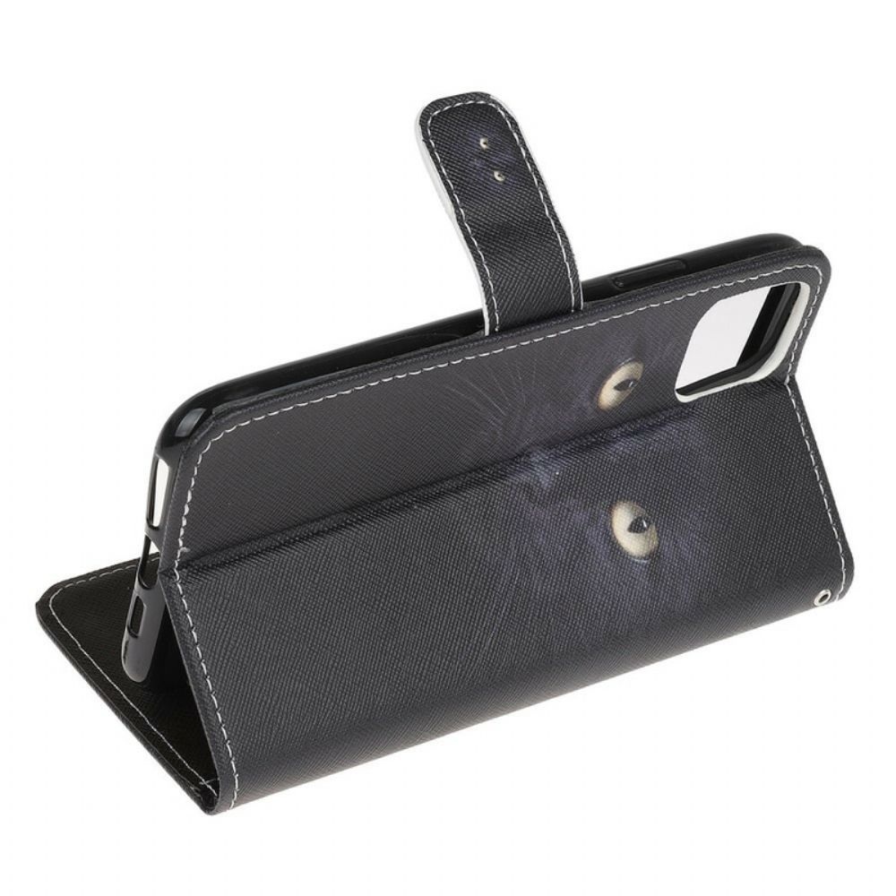 Lederhüllen Für iPhone 13 Pro Mit Kordel Schwarze Katzenaugen Mit Riemen