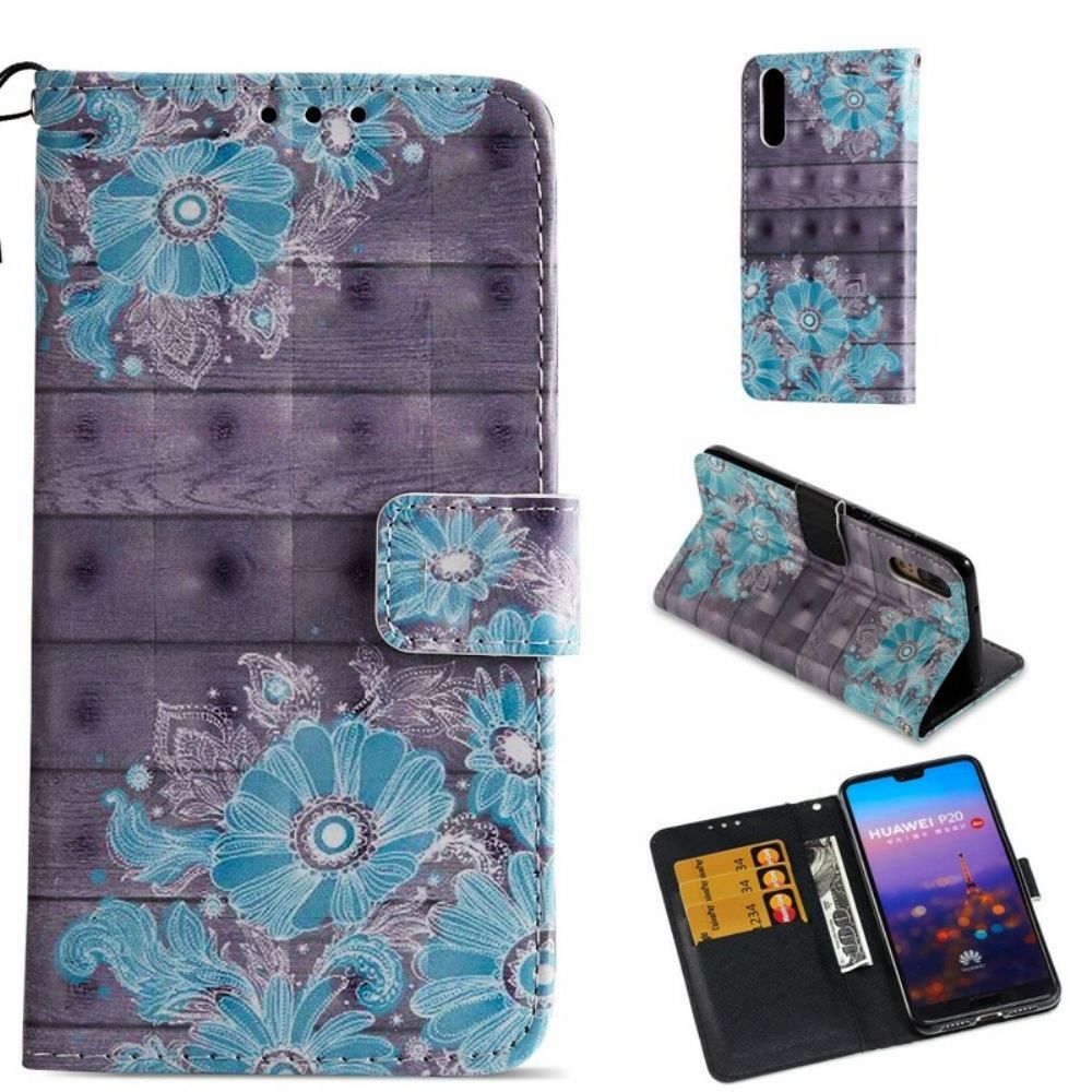 Flip Case Für Huawei P20 3d Blaue Blumen