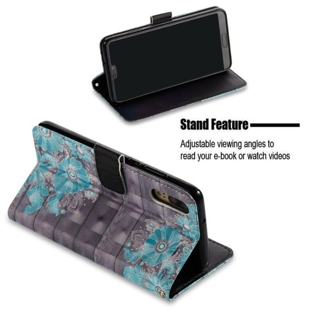 Flip Case Für Huawei P20 3d Blaue Blumen