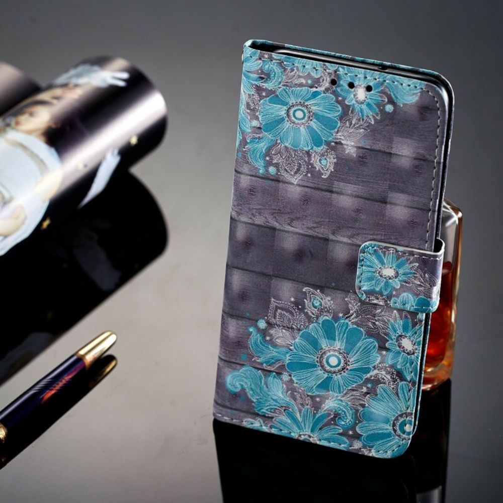 Flip Case Für Huawei P20 3d Blaue Blumen
