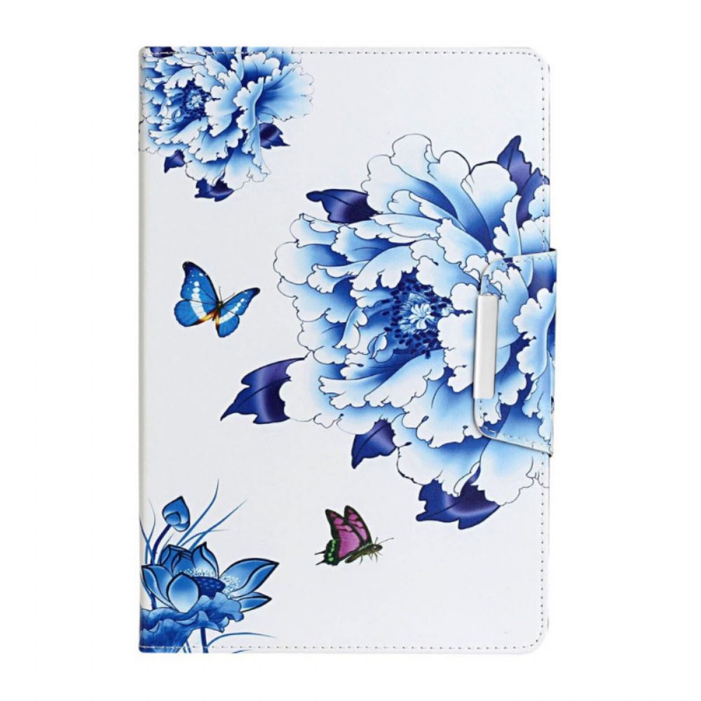Lederhüllen Für iPad Mini 6 (2024) Blaue Blumen Und Schmetterlinge