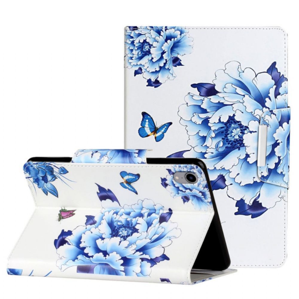 Lederhüllen Für iPad Mini 6 (2024) Blaue Blumen Und Schmetterlinge
