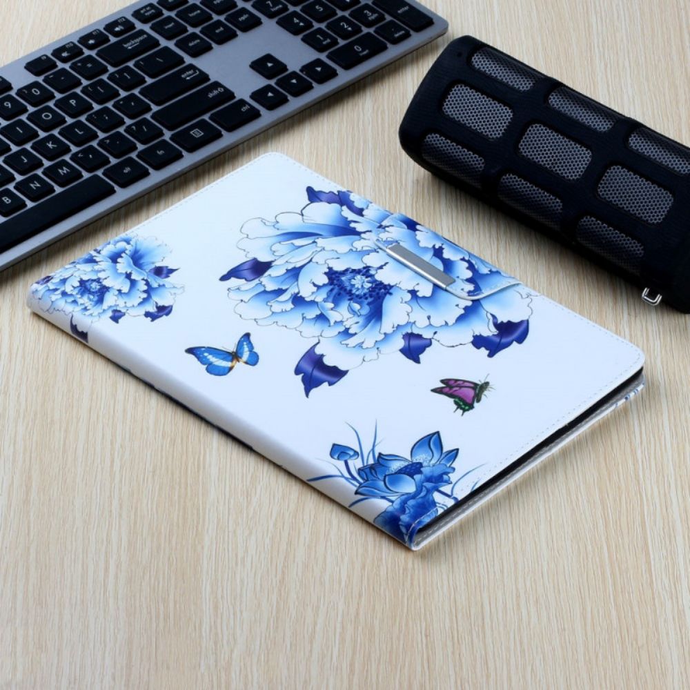 Lederhüllen Für iPad Mini 6 (2024) Blaue Blumen Und Schmetterlinge
