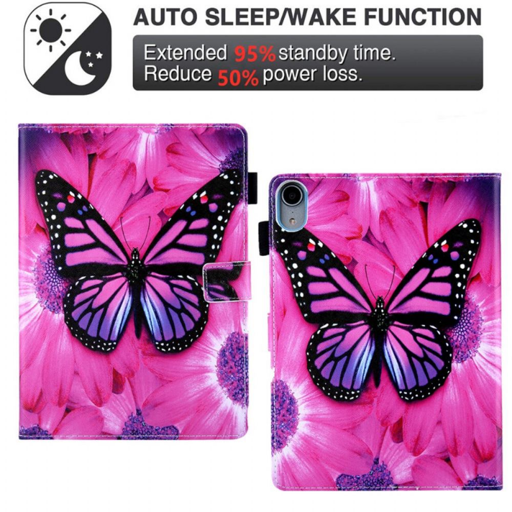 Lederhüllen Für iPad Mini 6 (2024) Schmetterling Mit Blumen