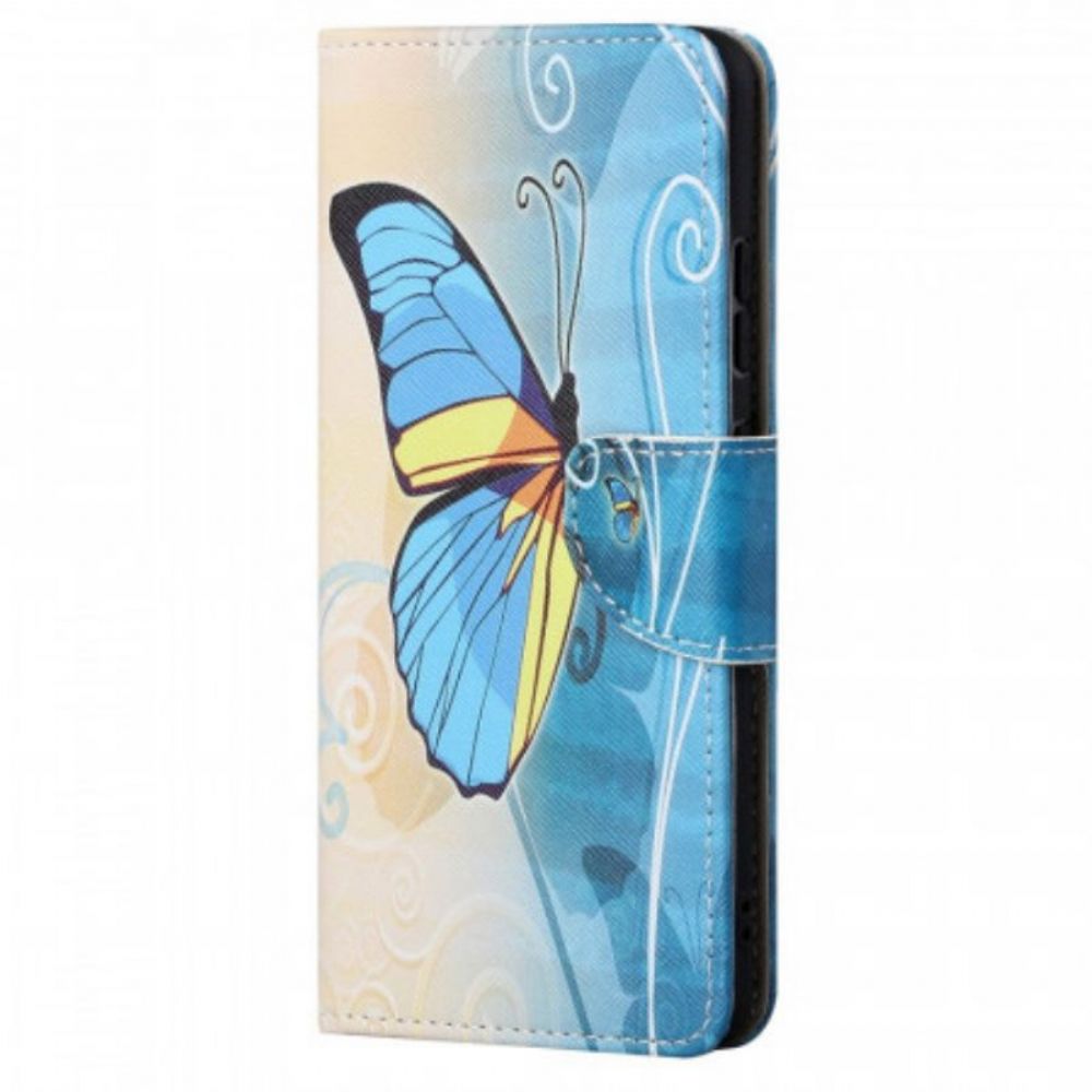 Flip Case Für Xiaomi Redmi Note 11 Pro / 11 Pro 5G Blauer Und Gelber Schmetterling