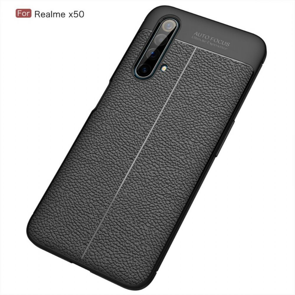Handyhülle Für Realme X50 Doppellinie Litschi-leder-effekt