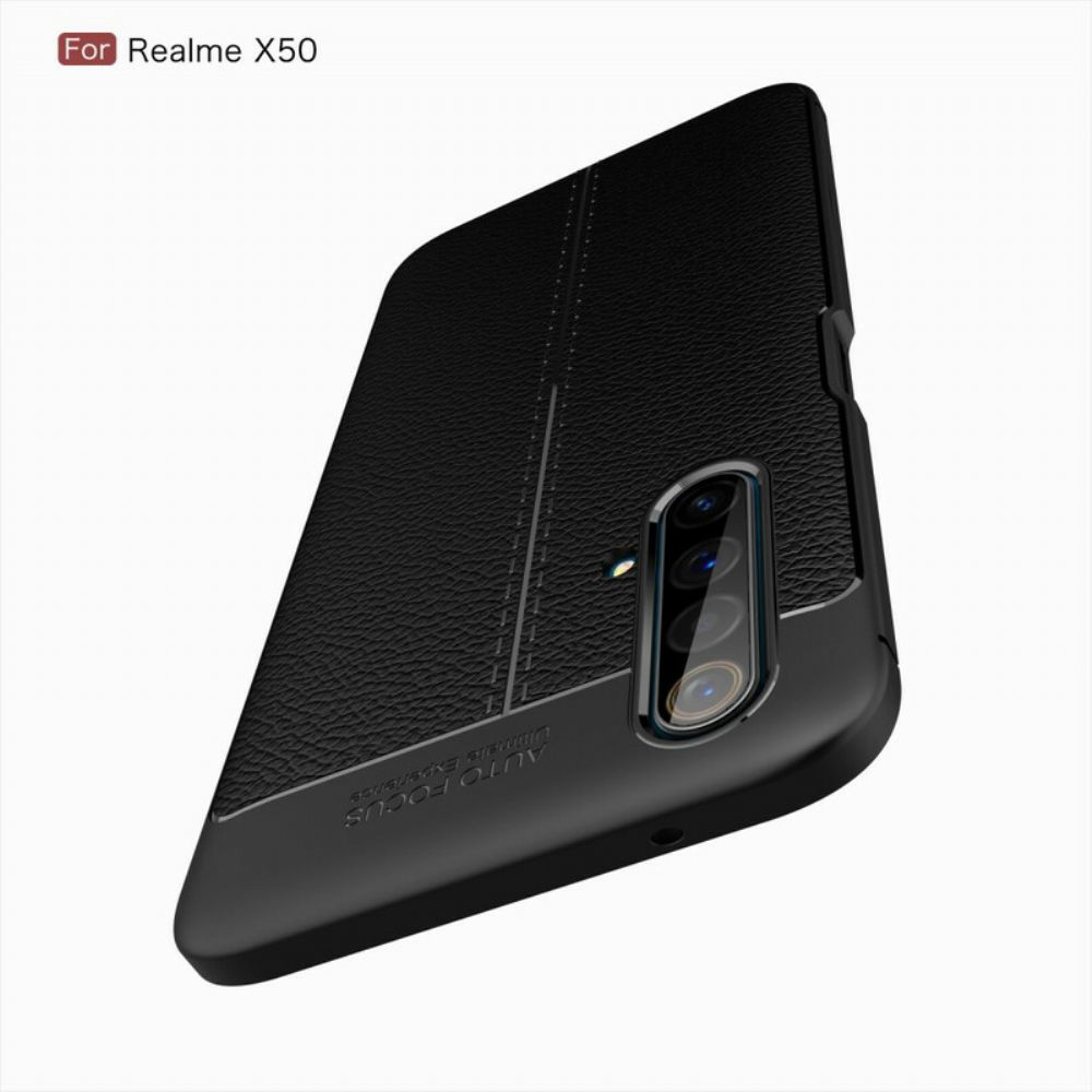 Handyhülle Für Realme X50 Doppellinie Litschi-leder-effekt