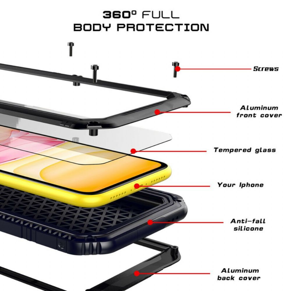 Hülle Für iPhone 11 Wasserfestes Gehärtetes Glas Und Metall