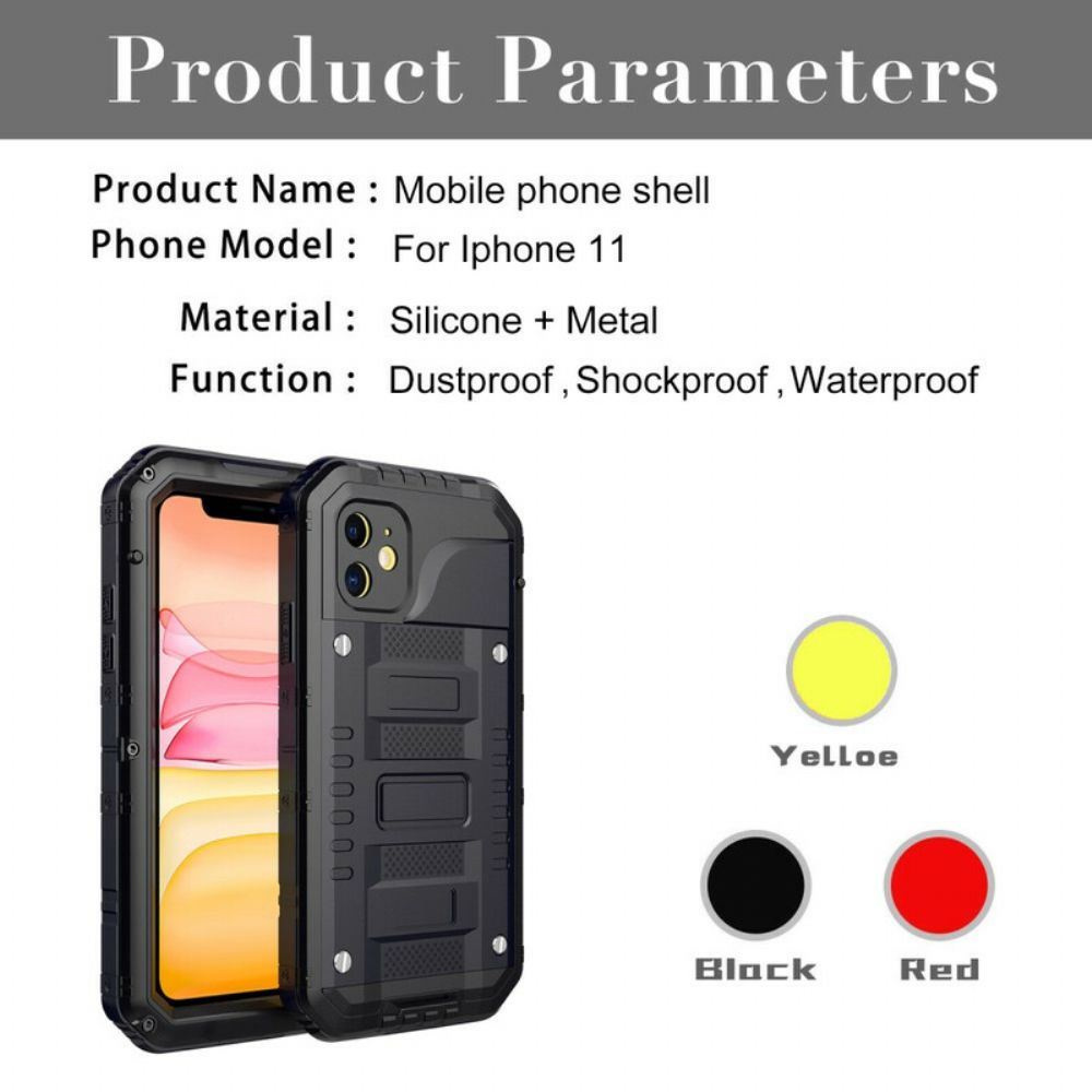 Hülle Für iPhone 11 Wasserfestes Gehärtetes Glas Und Metall