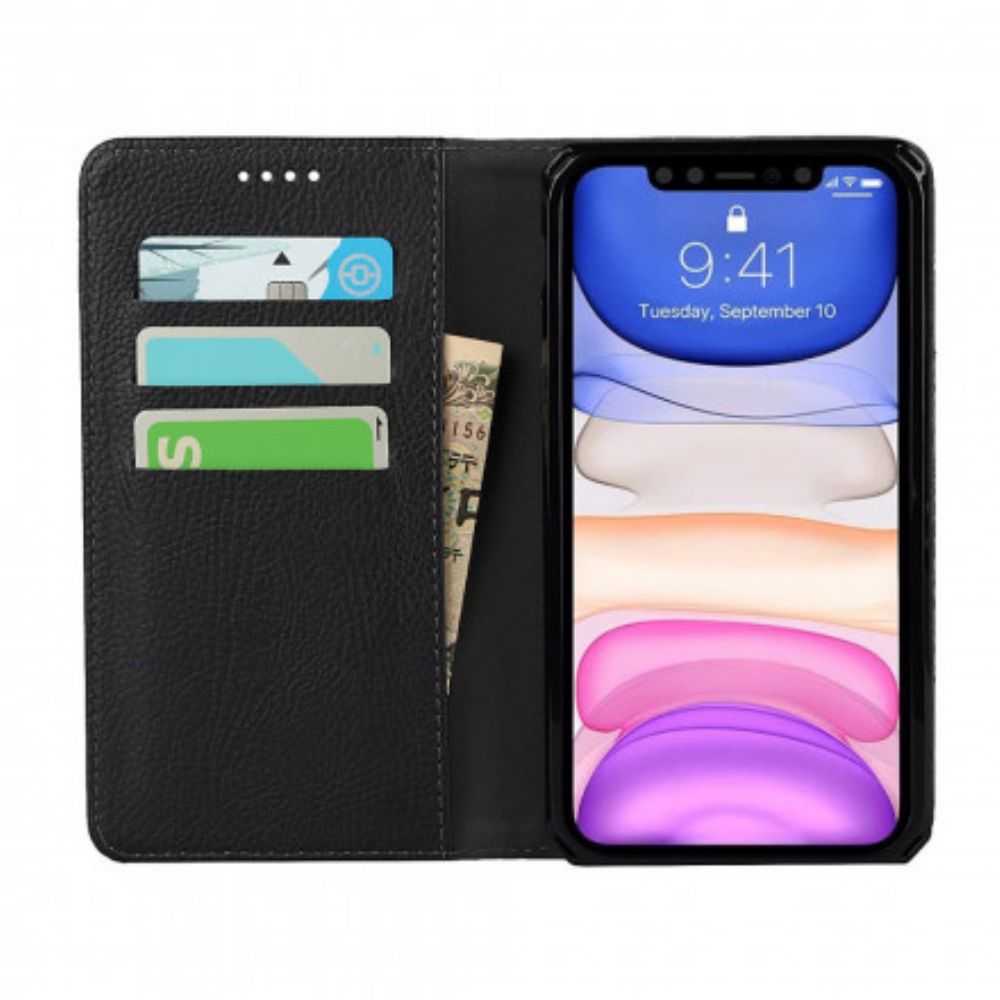 Schutzhülle Für iPhone 11 Mit Kordel Flip Case Riemen Aus Echtem Litschi-leder