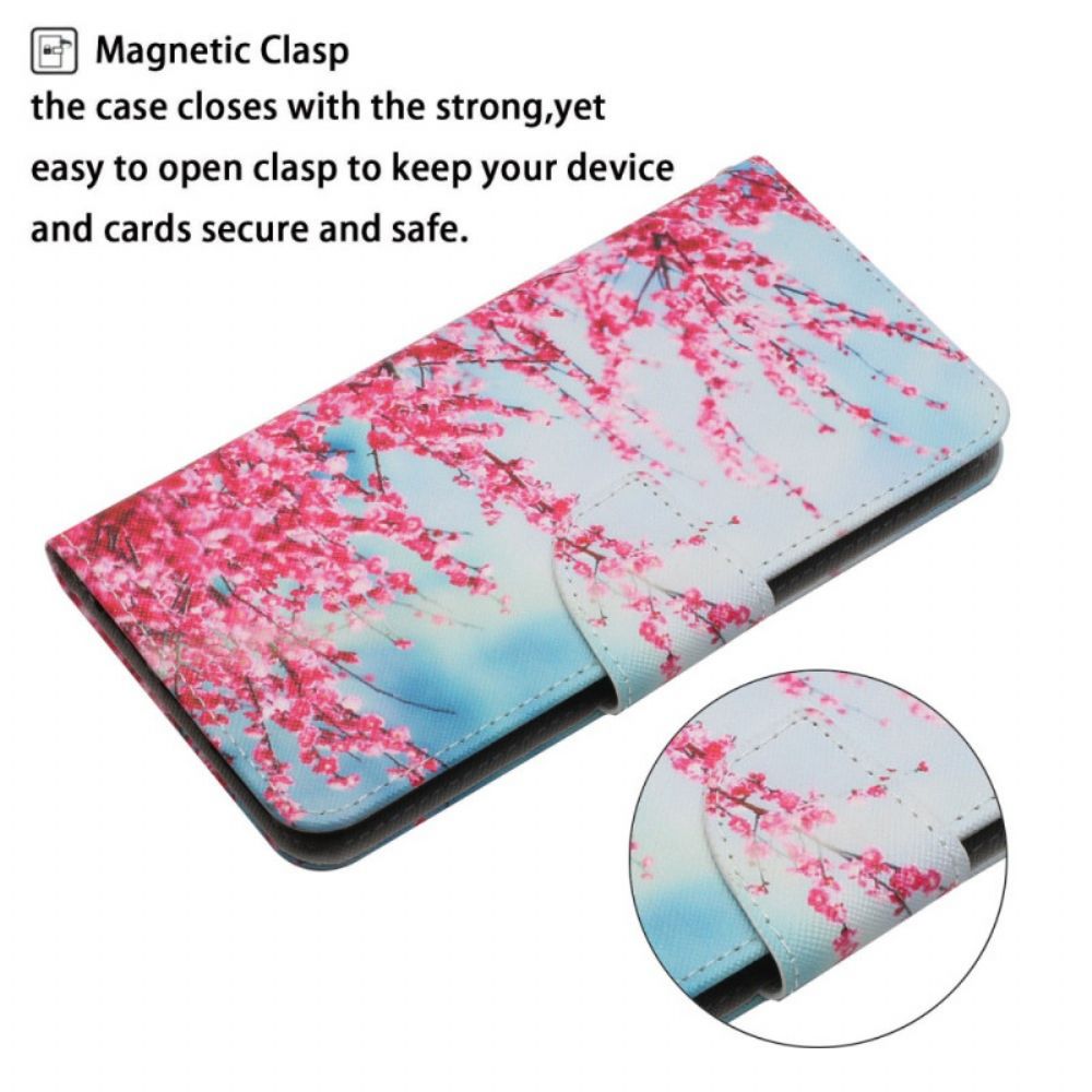 Flip Case Für Samsung Galaxy S22 Ultra 5G Mit Kordel Blühender Zweig Mit Riemen