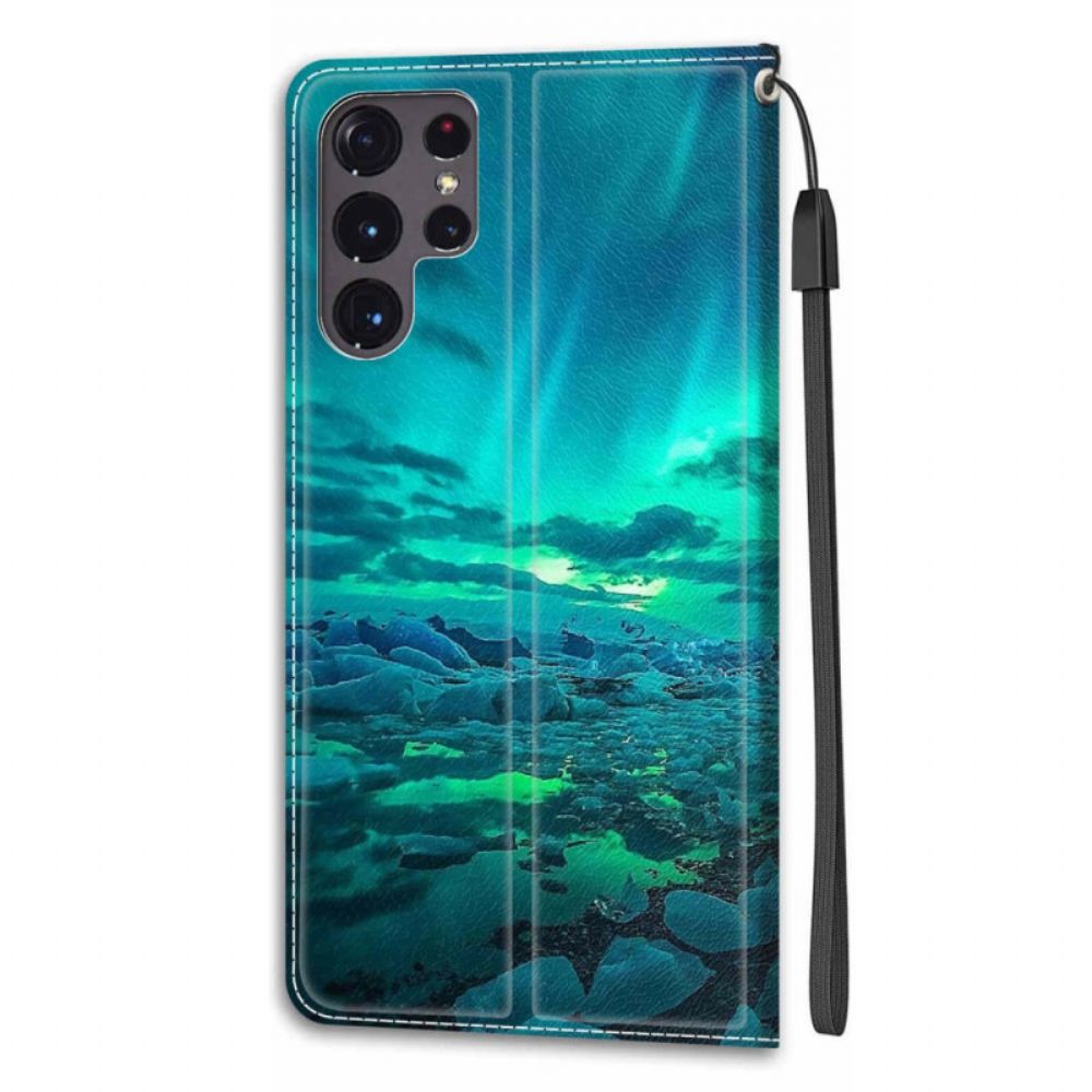 Flip Case Für Samsung Galaxy S22 Ultra 5G Mit Kordel Riemenlandschaft